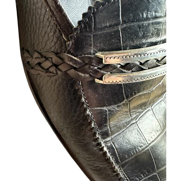 VTG Brighton Jody Croc Embossed Leather Loafer Mule Womens 8 Italy Luxury Travel - Picture 6 of 10